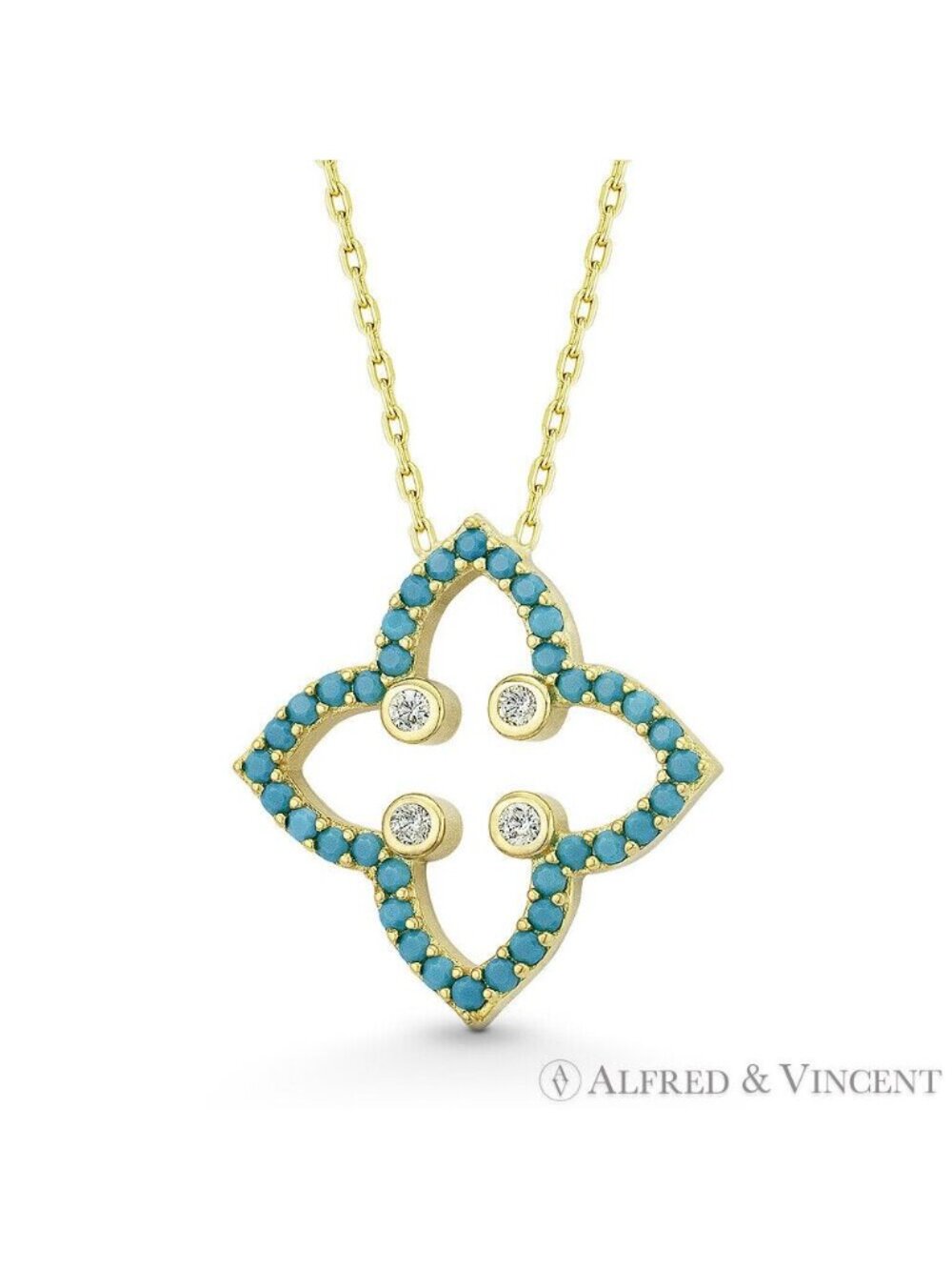 Crucifer Flower Charm Nano Crystal & CZ Pendant in .925 Sterling Silver YGold